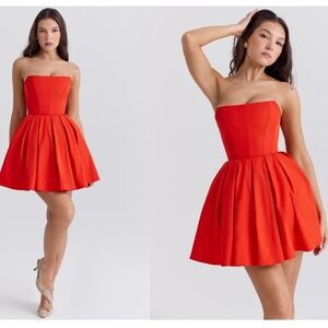 House of‎ Cb ‘Emmanuela’ Italian Tomato Strapless Corset Fit & Flare Mini S Tall